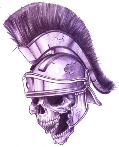 Эскиз татухи - изображение черепа в шлеме