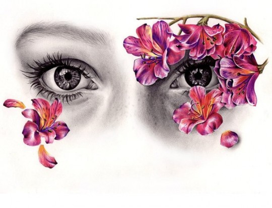  Красивый эскиз тату - глаза и цветы