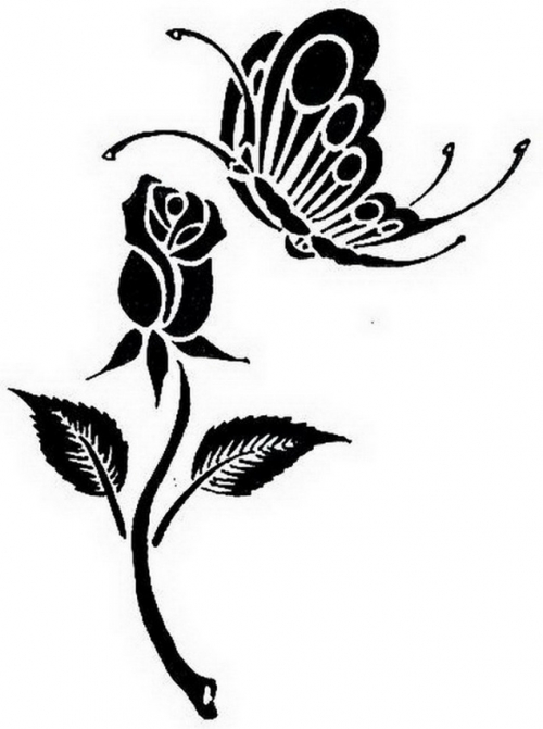 Эскиз татуировки: Бабочка и роза