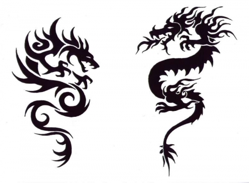 Эскиз татуировки: Два черных дракона