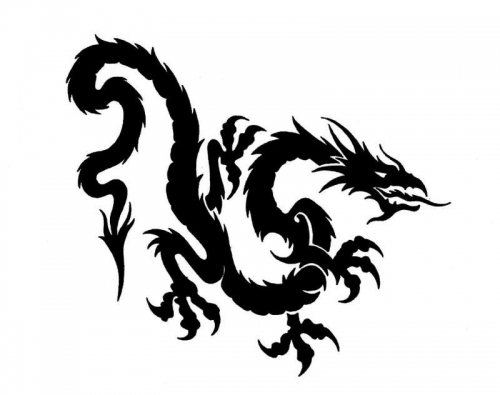Эскиз татуировки: Черное изображение дракона