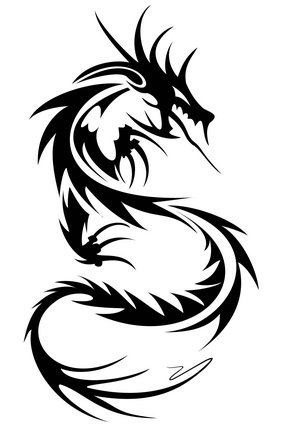 Эскиз тату: Черный дракон в племенном стиле