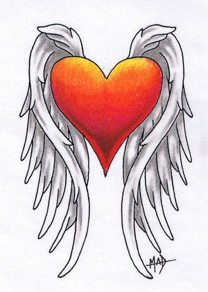 Эскиз татуировки: Сердце с ангельскими крыльями