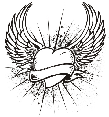 Эскиз татуировки: Сердце с ленточкой и крыльями