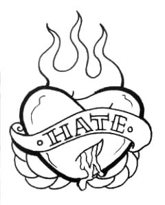 Эскиз татуировки: Сердце с надписью HATE