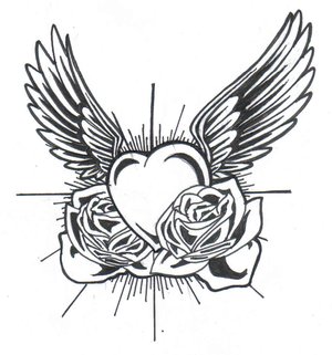 Эскиз татуировки: Сердце с розами и крыльями