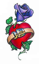 Эскиз татуировки: Сердце с синим цветком