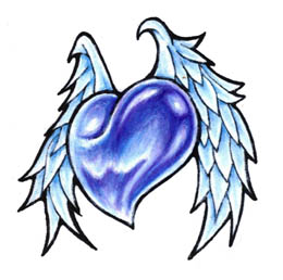 Эскиз татуировки: Синее сердце с крыльями