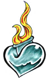 Эскиз татуировки: Синее сердце с огоньком