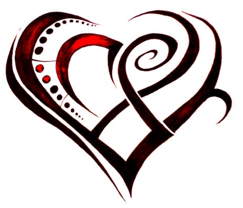 Эскиз татуировки: Черно-красное сердце в племенном стиле