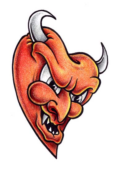 Эскиз татуировки: Эскиз сердца с дьявольским лицом