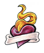 Эскиз татуировки: Эскиз сердца с ленточкой и огоньком