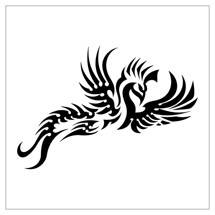  Черно-белый эскиз тату феникс в стиле трайбл