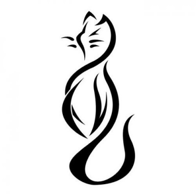 Черно-белый эскиз татушки с изображением кошки