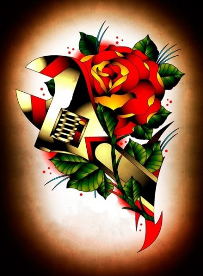 Цветной эскиз тату с изображением розы