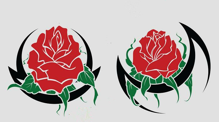 Цветной эскиз тату - цветы красной розы с узором