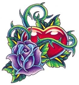 Цветной эскиз тату - роза и сердце