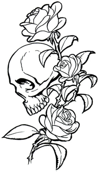 Эскиз тату - розы и череп