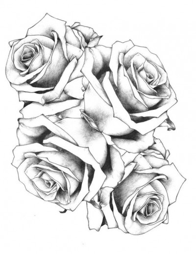 Черно-белый эскиз татушки в виде роз