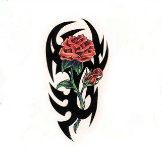 Цветной эскиз татушки - узор и цветок красной розы