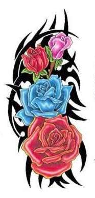 Цветной эскиз татушки - розы и узор