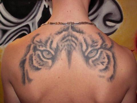  Тату взгляд тигра на спине