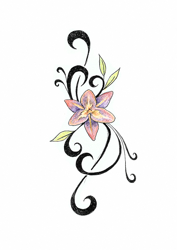 Цветной эскиз тату узор с цветком
