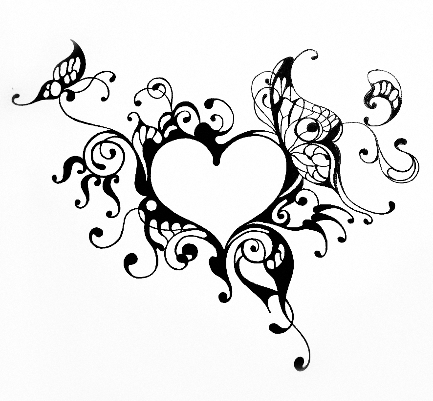 Черно-белый эскиз тату - узор с сердцем