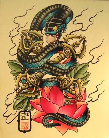 Эскиз тату змея в японском стиле