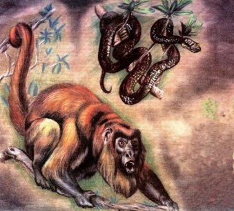 Цветной эскиз татушки - обезьяна и змея